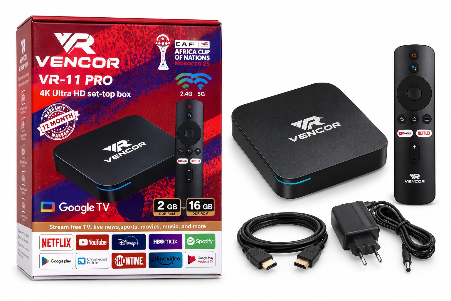 VENCOR VR-11 PRO Google TV Box 4K IP TV 3 YEAR ACTIVE – 2GB RAM / 16GB ROM
